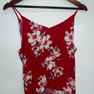Red Floral Flowy V-Neck Tank Size M, Worn Once Excellent Condition